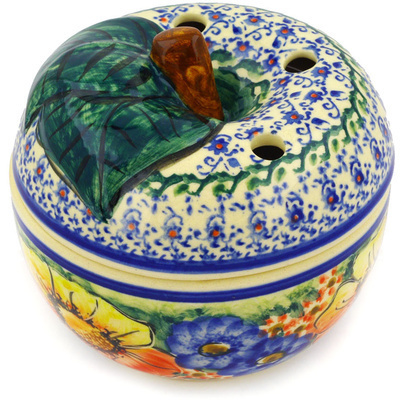 Polish Pottery Apple Shaped Jar 4&quot; Mystical Garden UNIKAT