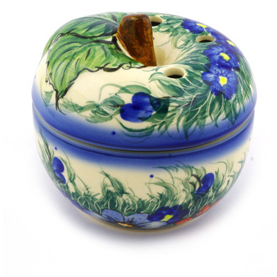 Polish Pottery Apple Shaped Jar 4&quot; Spring Bouquet UNIKAT