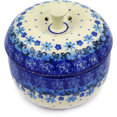 Polish Pottery Apple Shaped Jar 4&quot; Winter Star Flowers