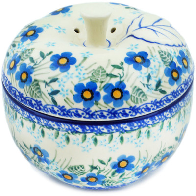 Polish Pottery Apple Shaped Jar 5&quot; Blue Joy