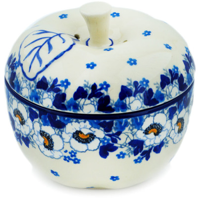 Polish Pottery Apple Shaped Jar 5&quot; Blue Spring