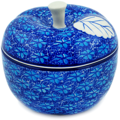 Polish Pottery Apple Shaped Jar 5&quot; Deep Into The Blue Sea