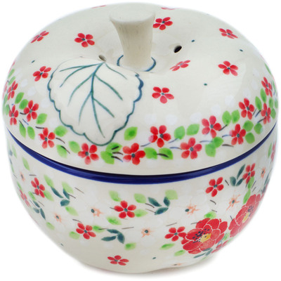 Polish Pottery Apple Shaped Jar 5&quot; Festive Mistletoe UNIKAT