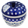 Polish Pottery Apple Shaped Jar 5&quot; Peacock Forget-me-not