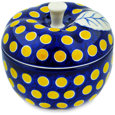Polish Pottery Apple Shaped Jar 5&quot; Yellow Dots