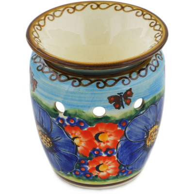 Polish Pottery Aroma Oil Burner Lamp 4&quot; Blue Garden UNIKAT