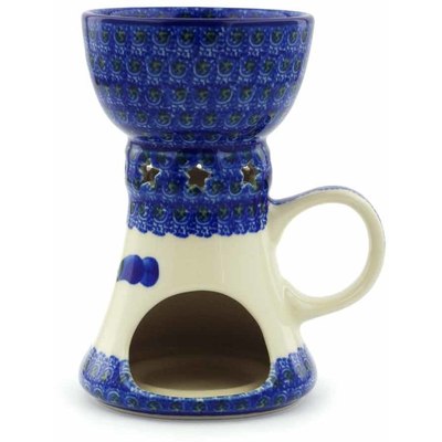 Polish Pottery Aroma Oil Burner Lamp 6&quot; Blue Poppies