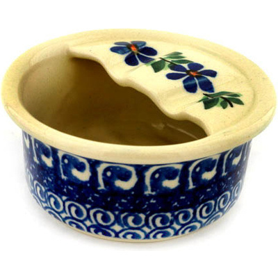 Polish Pottery Ashtray 4&quot; Blue Daisy Swirls