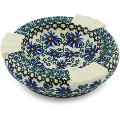 Polish Pottery Ashtray 6&quot; Blue Chicory