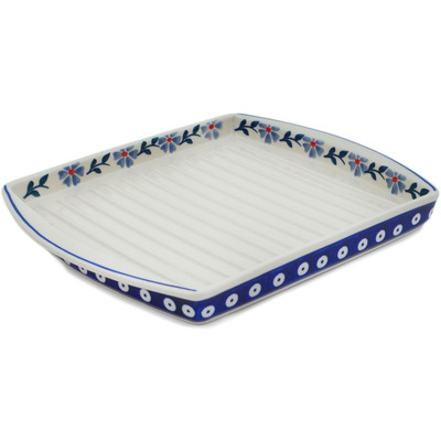Polish Pottery Bacon Platter 10&quot; Peacock Forget-me-not