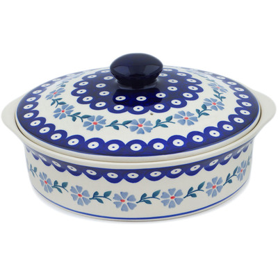 Polish Pottery Baker with Cover 0&quot; Peacock Forget-me-not