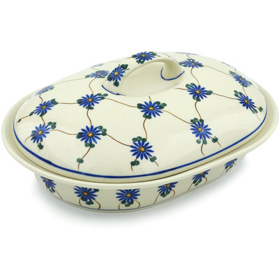 Polish Pottery Baker with Cover 10&quot; Aster Trellis