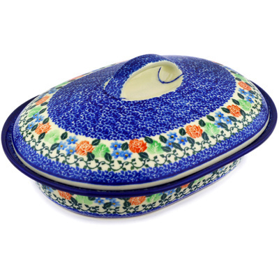 Polish Pottery Baker with Cover 10&quot; Obsessive Spring