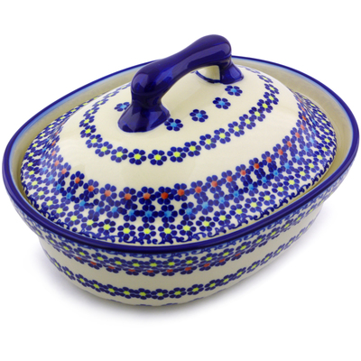 Polish Pottery Baker with Cover 10&quot; Pansy Plenty