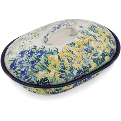 Polish Pottery Baker with Cover 10&quot; Peaceful Garden UNIKAT
