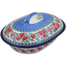 Polish Pottery Baker with Cover 10&quot; Red Pansy