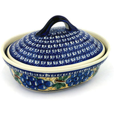 Polish Pottery Baker with Cover 10&quot; Tuscan Grapes