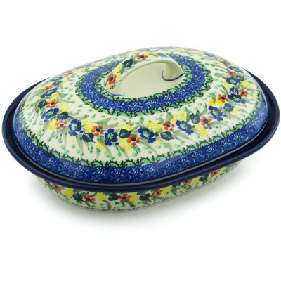 Polish Pottery Baker with Cover 10&quot; Wildflower UNIKAT