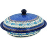 Polish Pottery Baker with Cover 12&quot; Blooming Blues