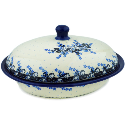Polish Pottery Baker with Cover 12&quot; Flowers At Dusk