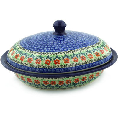 Polish Pottery Baker with Cover 12&quot; Maraschino