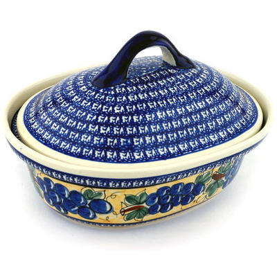 Polish Pottery Baker with Cover 12&quot; Tuscan Grapes