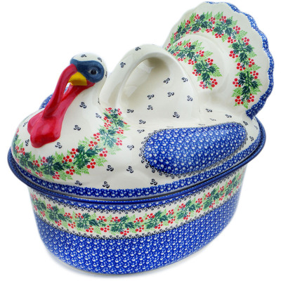 Polish Pottery Baker with Cover 14&quot; Blooming Rowan