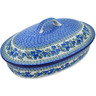 Polish Pottery Baker with Cover 14&quot; Blue Pansy