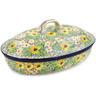 Polish Pottery Baker with Cover 14&quot; Country Sunflower UNIKAT