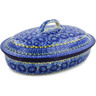 Polish Pottery Baker with Cover 14&quot; Deep Blue UNIKAT