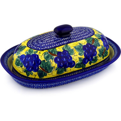 Polish Pottery Baker with Cover 15&quot; Tuscan Grapes