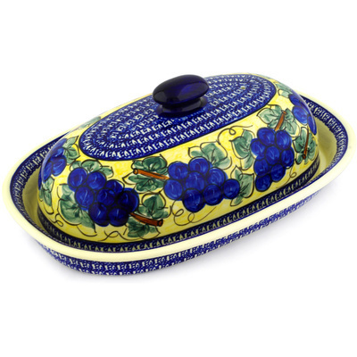 Polish Pottery Baker with Cover 15&quot; Tuscan Grapes