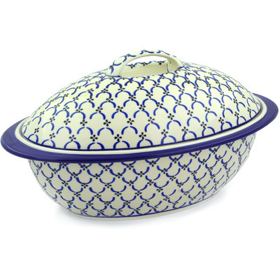 Polish Pottery Baker with Cover 16&quot; Garden Lattice