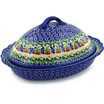 Polish Pottery Baker with Cover 16&quot;