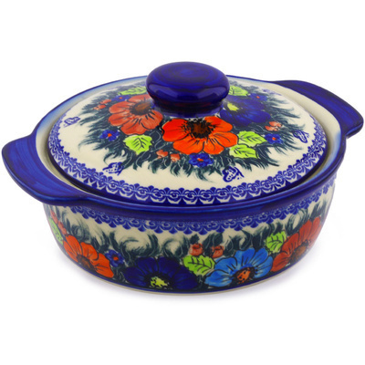 Polish Pottery Baker with Cover with Handles 11&quot; Butterfly Splendor UNIKAT