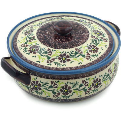Polish Pottery Baker with Cover with Handles 13&quot; Sweet Purple Floral