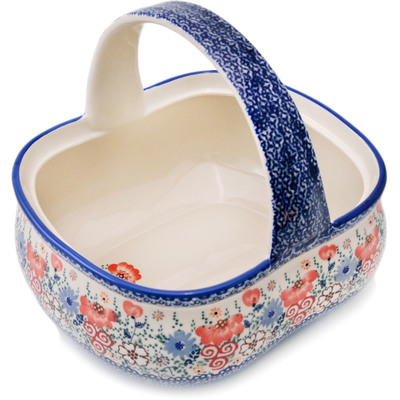 Polish Pottery Basket with Handle 10&quot; Blossom Finest UNIKAT