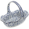 Polish Pottery Basket with Handle 11&quot; Blue Confetti