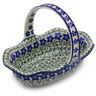 Polish Pottery Basket with Handle 11&quot; Blue Dogwood