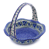 Polish Pottery Basket with Handle 11&quot; Blue Pansy
