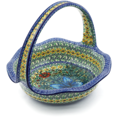 Polish Pottery Basket with Handle 11&quot; Butterfly Holly UNIKAT