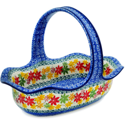Polish Pottery Basket with Handle 11&quot; Fall Vibes