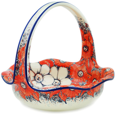 Polish Pottery Basket with Handle 11&quot; Peachy Keen UNIKAT