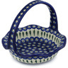 Polish Pottery Basket with Handle 11&quot; Peacock Leaves