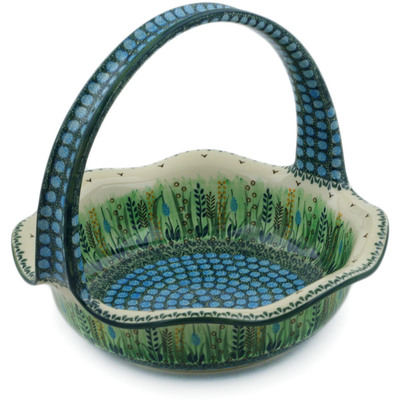 Polish Pottery Basket with Handle 11&quot; Prairie Land UNIKAT