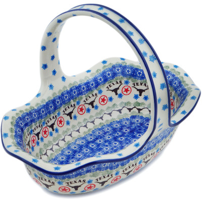 Polish Pottery Basket with Handle 11&quot; State Of Texas