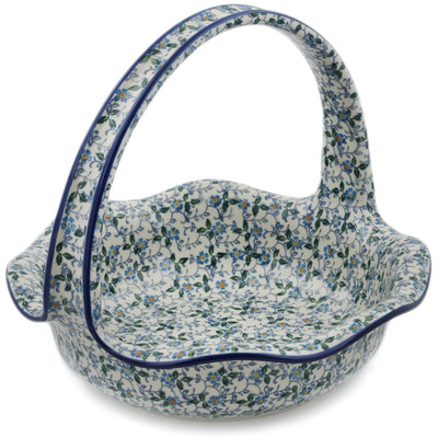 Polish Pottery Basket with Handle 11&quot; Summer Wind