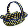 Polish Pottery Basket with Handle 11&quot; Yellow Dots