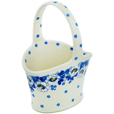 Polish Pottery Basket with Handle 7&quot; Blue Spring
