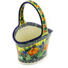 Polish Pottery Basket with Handle 7&quot; Copper Rose Meadow UNIKAT